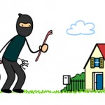 Cartoon Einbrecher vor Haus